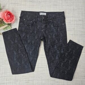 Free People Jeans Black Textured Jacquard Skinny Pants Size 25‎
